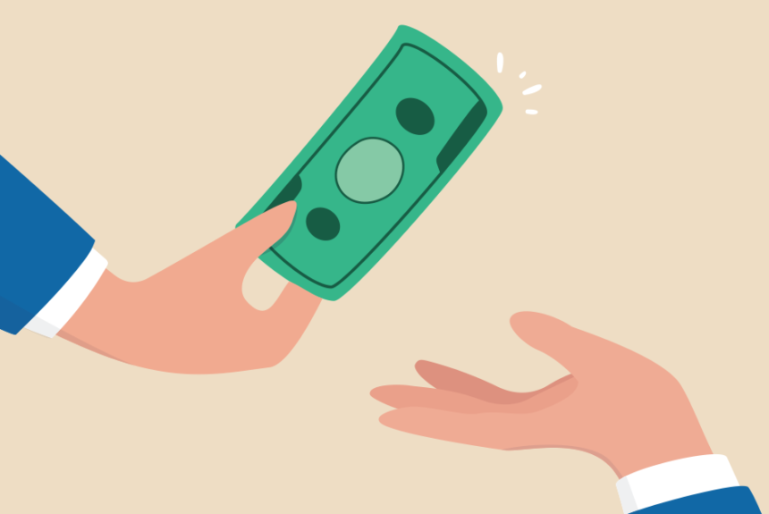 Business hands exchanging money.
