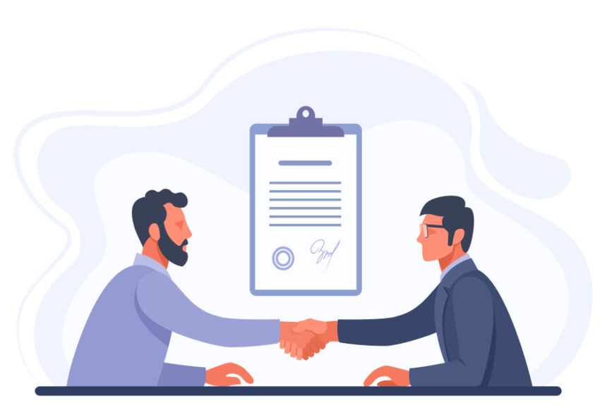Two businessmen shaking hands.