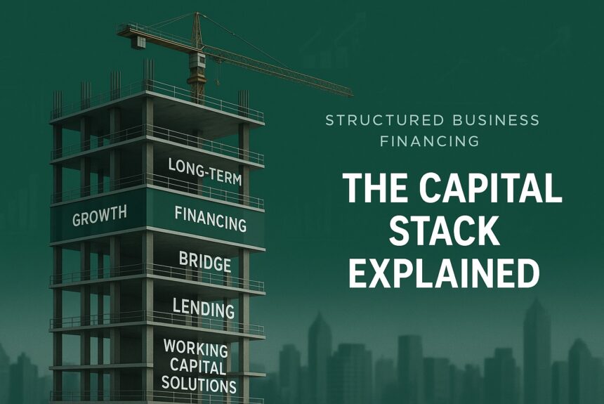 Skyscraper under construction in layered sections representing capital stack financing for businesses