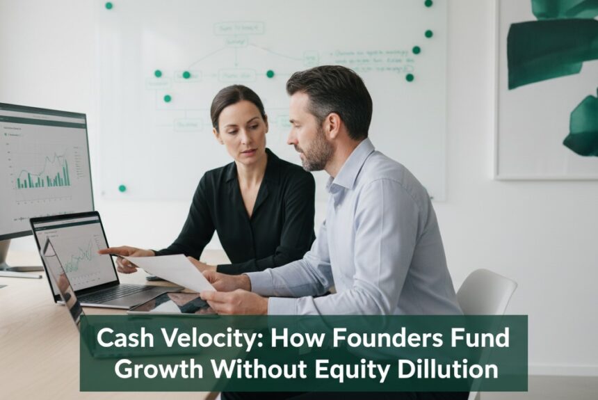 Two finance professionals analyzing cash flow data on computer screens in a modern office, representing Capital Source’s approach to cash velocity and zero-dilution growth.