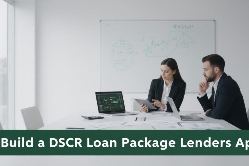How to Build a DSCR Loan Package Lenders Approve – Featured Banner Professionals reviewing financial data in a clean modern office, representing DSCR loan analysis and underwriting preparation.