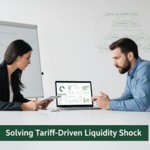 Finance professionals reviewing working capital data and liquidity strategy in a modern office setting