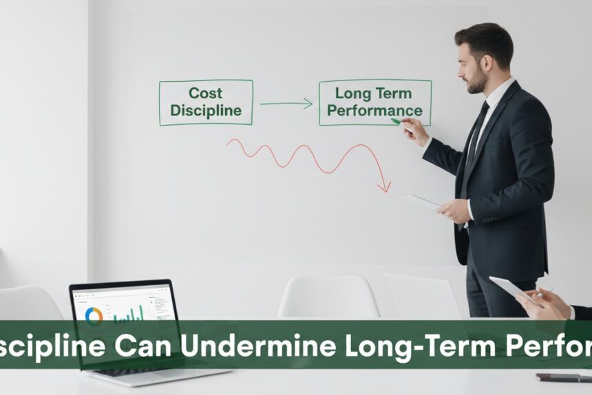 Finance leaders reviewing operational performance data and capital decisions in a minimalist corporate office