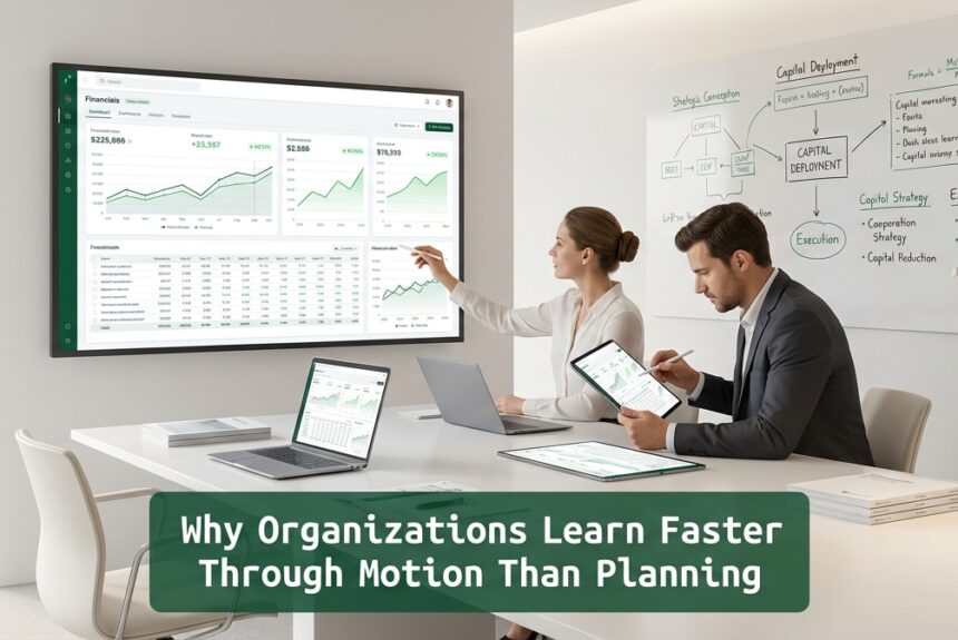 Business leaders reviewing results from active initiatives to accelerate organizational learning