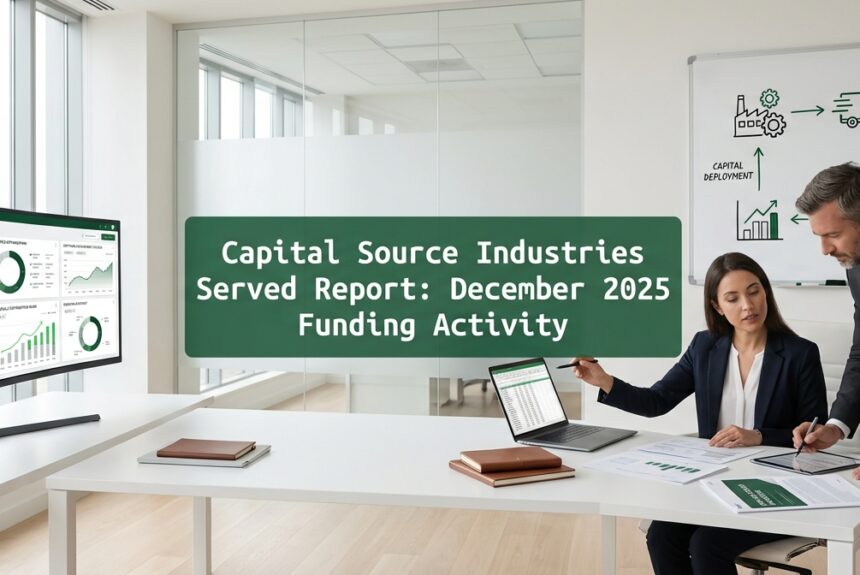 Professionals reviewing manufacturing and private credit funding data in a modern office
