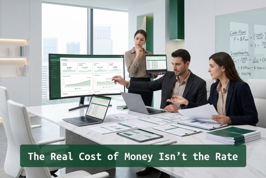 CFOs analyzing business capital timing and cash flow impact in a modern office