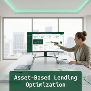 Finance executives analyzing asset-based lending facility structure in a modern office setting