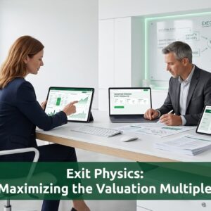 Executive finance team analyzing valuation multiple and exit strategy in a modern minimalist office