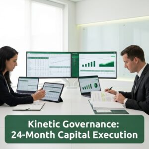 Executive finance team analyzing a 24-month capital execution plan focused on liquidity and valuation durability