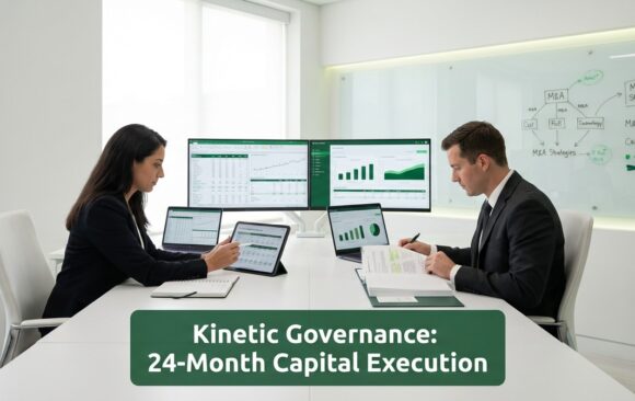 Executive finance team analyzing a 24-month capital execution plan focused on liquidity and valuation durability