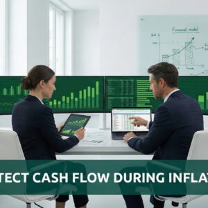 Small business owners reviewing financial reports to protect cash flow during inflation