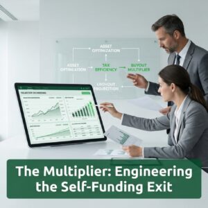 Strategic CFOs analyzing cash flow velocity and valuation mechanics in a modern office