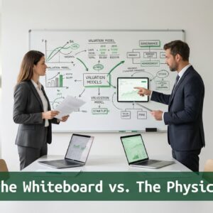 Founders reviewing real-time liquidity data in a minimalist office environment