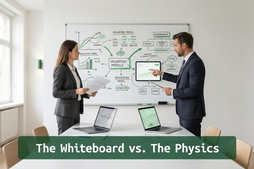 Founders reviewing real-time liquidity data in a minimalist office environment