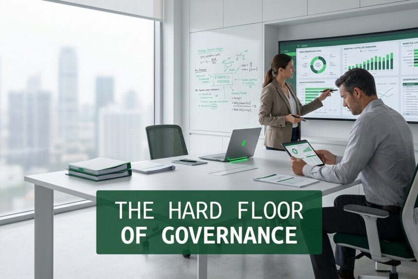 Executive team analyzing cash conversion cycle and working capital structure in a modern office
