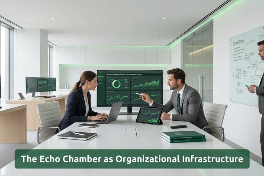 Executive leadership team reviewing financial data to identify governance blind spots and strategic risk