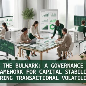 Executives analyzing financial data representing governance stability during market volatility