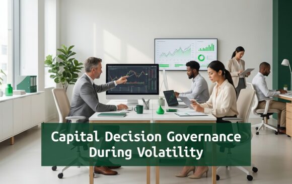 Finance executives analyzing capital governance strategy during market volatility