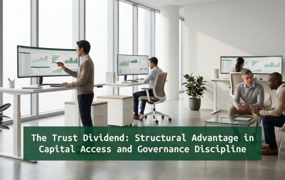 Finance executives analyzing capital strategy illustrating governance discipline and Trust Dividend advantage