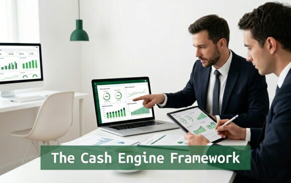 Executives reviewing financial data in a modern office representing capital structure and cash flow analysis