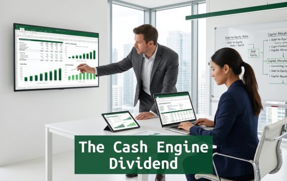 Professionals analyzing financial models and cash flow data in a modern office representing capital structure decision making