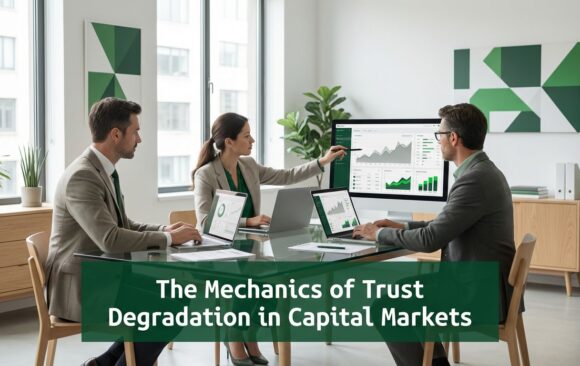 Finance professionals analyzing capital market data illustrating the trust erosion cycle and counterparty risk repricing