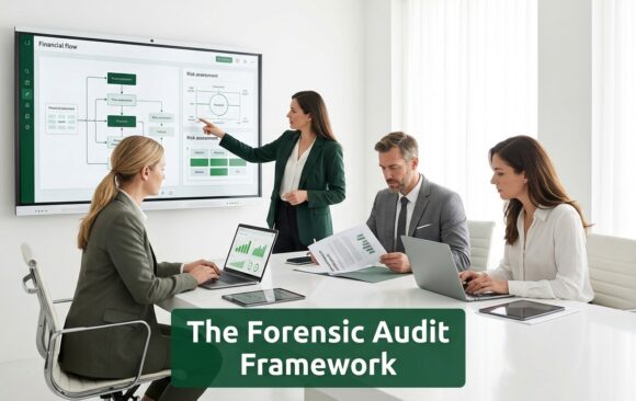 Professionals analyzing financial data in a modern office representing capital governance and decision-making framework