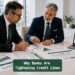 Finance professionals reviewing credit line data and lending scenarios as banks tighten credit availability