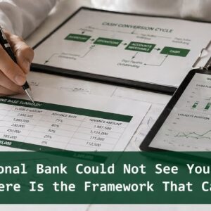 Hands analyzing asset-based lending borrowing base data and cash conversion cycle to size an ABL facility using forensic financial analysis