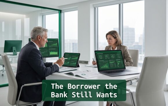 CEO and CFO analyzing financial data and cash flow metrics in a modern office during tightening credit conditions