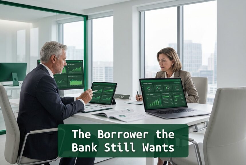 CEO and CFO analyzing financial data and cash flow metrics in a modern office during tightening credit conditions