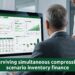 Senior finance professional reviewing asset-based lending credit metrics and cash conversion cycle dashboards for inventory finance governance