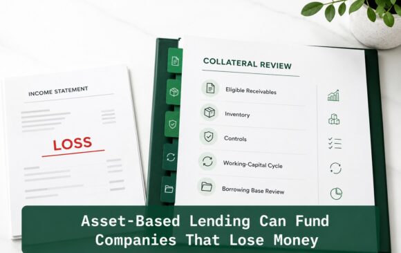 Asset-based lending review comparing an income statement loss with collateral, borrowing base, controls, and working-capital cycle analysis