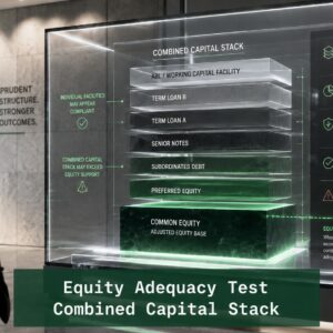 Equity Adequacy Test Combined Capital Stack Equity Adequacy Test visual showing a combined capital stack, adjusted equity base, equity buffer requirement, and peak simultaneous draw threshold