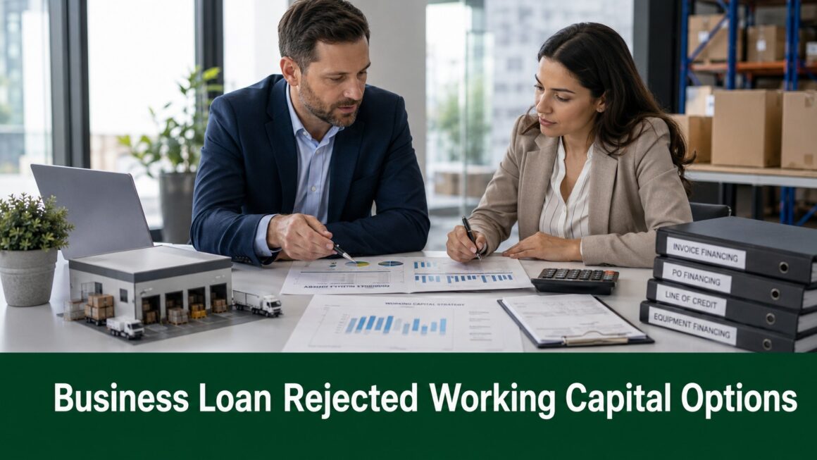 Business Loan Rejected Working Capital Options Business financing review meeting for working capital options after a bank loan rejection