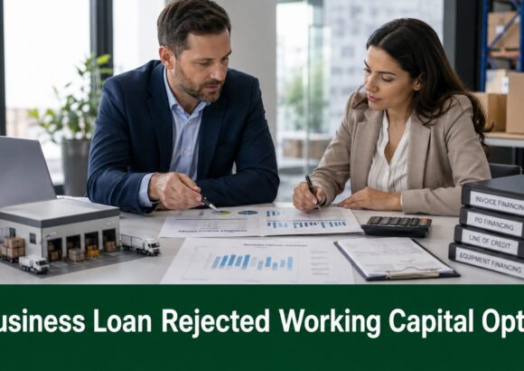 Business financing review meeting for working capital options after a bank loan rejection