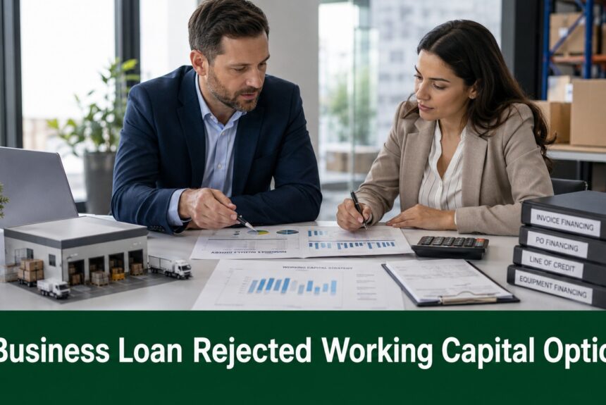 Business financing review meeting for working capital options after a bank loan rejection