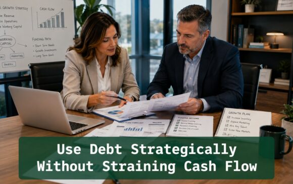 Use Debt Strategically Without Straining Cash Flow Business owner and finance advisor reviewing alternative financing options for small business growth