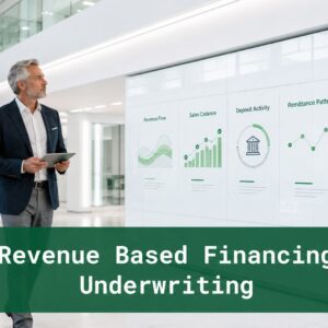 Revenue Based Financing Underwriting Revenue-based financing underwriting image showing revenue flow, sales cadence, deposit activity, remittance patterns, and receipts review