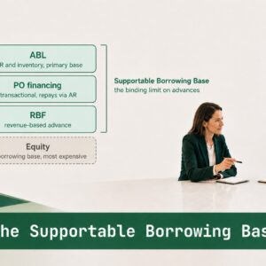 The Supportable Borrowing Base Finance professionals reviewing ABL, PO, RBF, and equity layers against the Supportable Borrowing Base binding limit